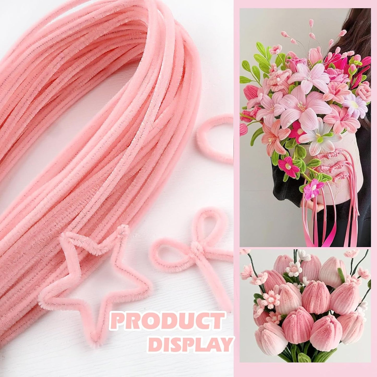 TOAOB 100pcs Long Pipe Cleaners Peach Pink Overlength Chenille Stems 24 Inch Fuzzy Sticks Craft Supplies for DIY Art Craft Projects Home Decorations