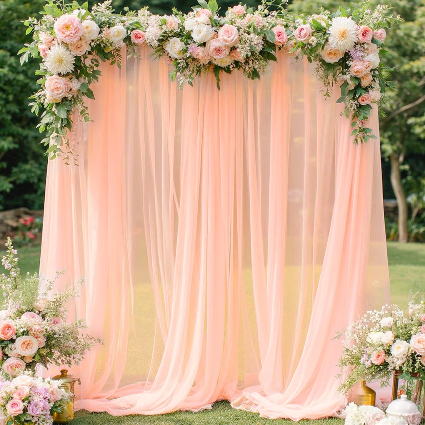FOTSHARER Peach Chiffon Fabric Curtains 29x120 Inches 2 Panels Light Peach Wedding Arch Draping Fabric for Bridal Wedding Chiffon Curtain Drapes for Backdrop Tulle Wedding Curtains for Church Party