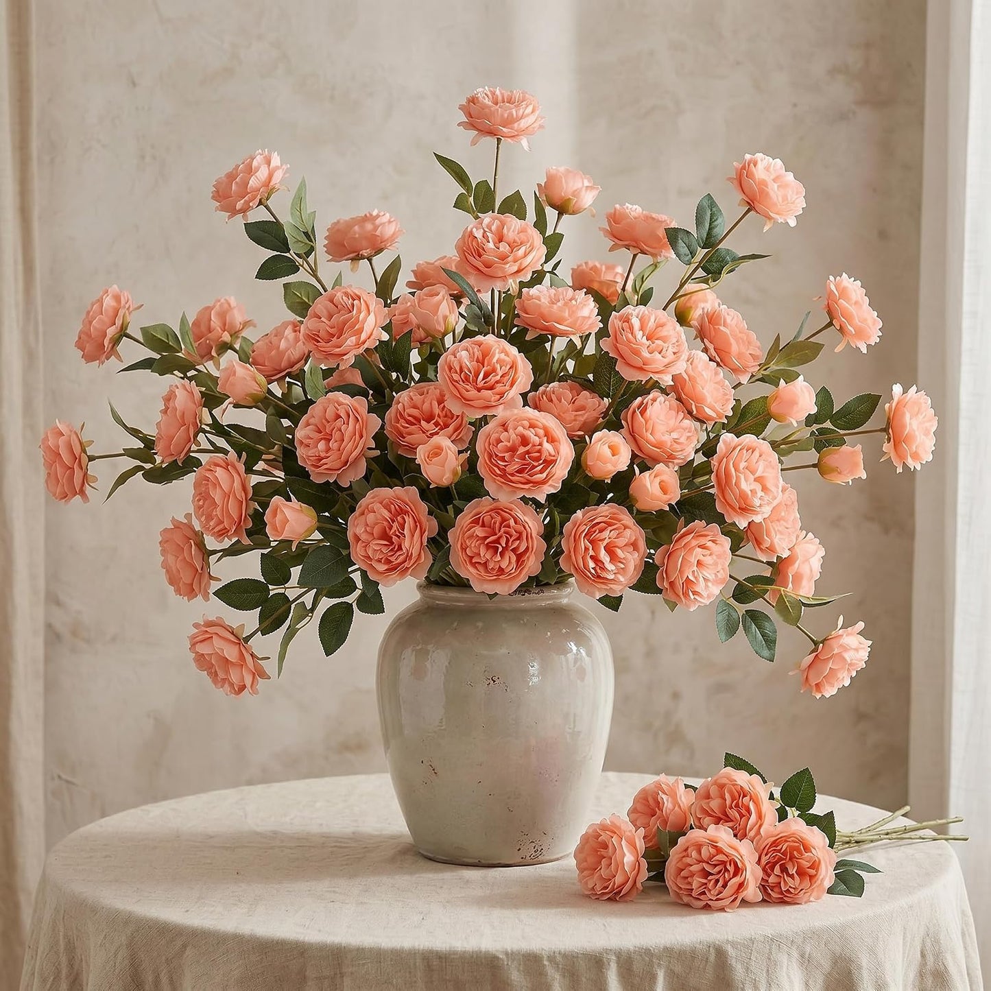 Thiccywoov 36 Bundles 36 Bundles Artificial Flowers Peonies Roses 108 Heads Fake Silk Peony Bouquet Floral Arrangements for Wedding Bridal Shower Table Centerpieces Vase Decoration (Peach)