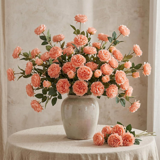 Thiccywoov 36 Bundles 36 Bundles Artificial Flowers Peonies Roses 108 Heads Fake Silk Peony Bouquet Floral Arrangements for Wedding Bridal Shower Table Centerpieces Vase Decoration (Peach)