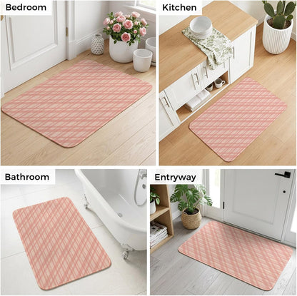 Bathroom Rugs 19.7x31.5 Inch, Pink Stripes Non Slip Rugs Washable Low Pile, Modern Minimalist Texture Front Door Mat Entryway Rug with Rubber Backing