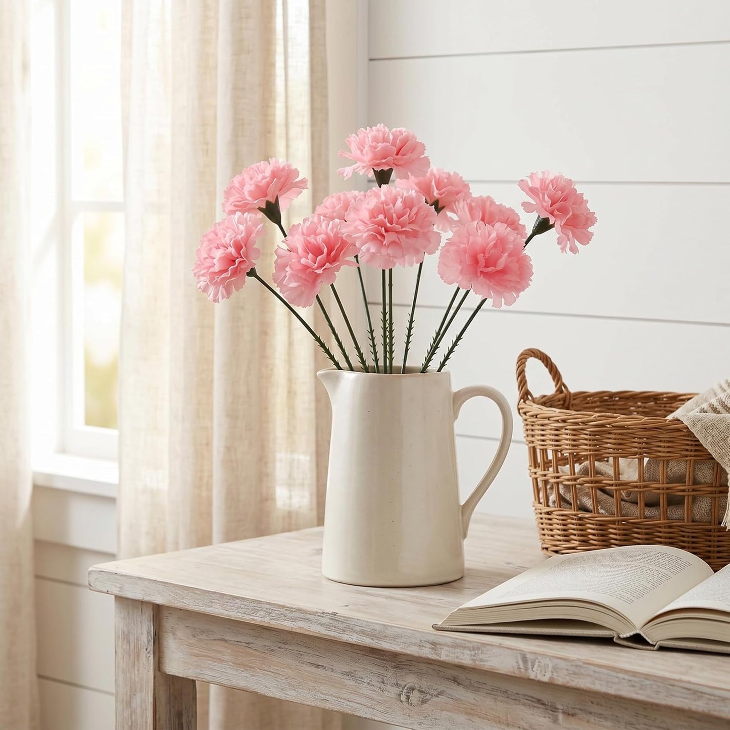 Larksilk 100 Pack Artificial Carnations - Bulk Silk Flowers for Weddings, Mother's Day, Graduations, Easter & Memorial Day - 3.5" Heads, 5" Stems, Real Touch Petals, 18 Colors Available - Pink