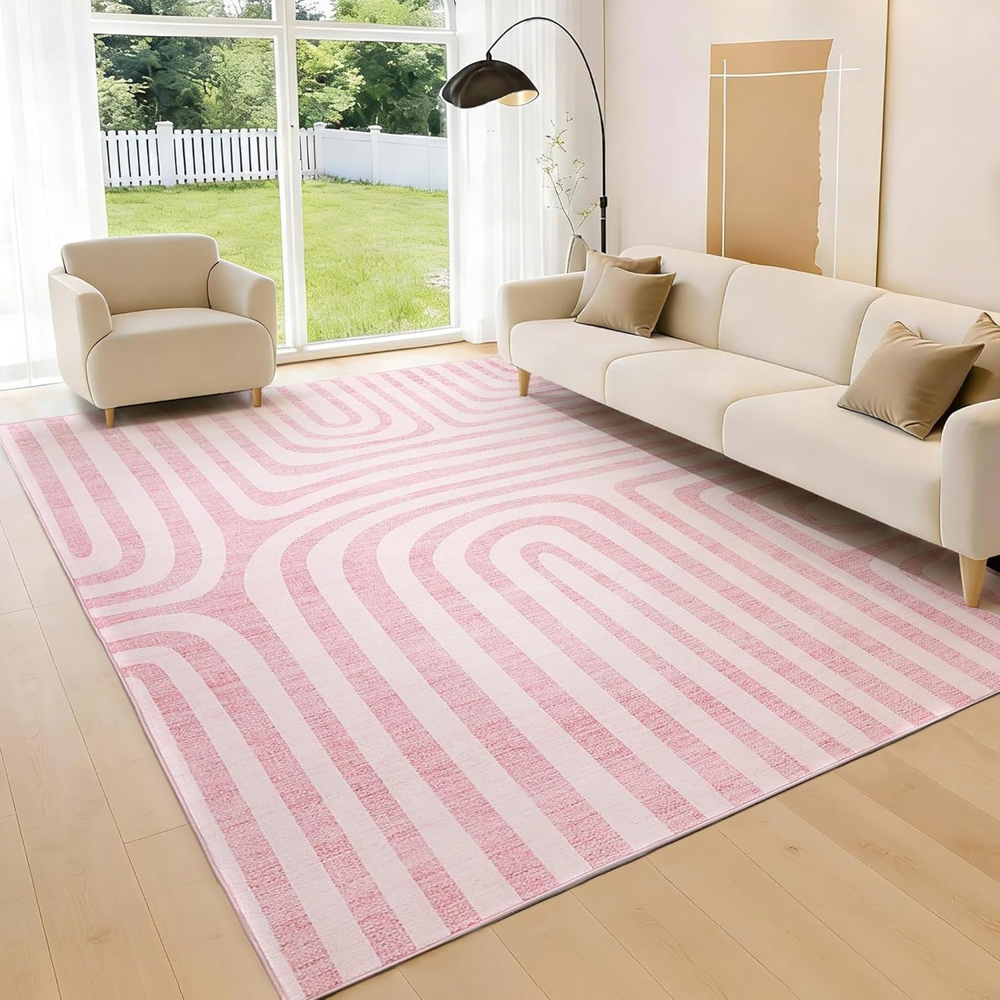 Garvee 5X7 Area Rugs, Abstract Modern Washable Rugs, Non-Slip Low-Pile Soft Floor Carpet for Bedroom, Living Room, Dining Room, Pink