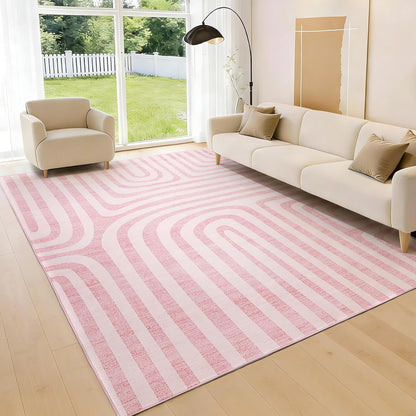 Garvee 5X7 Area Rugs, Abstract Modern Washable Rugs, Non-Slip Low-Pile Soft Floor Carpet for Bedroom, Living Room, Dining Room, Pink