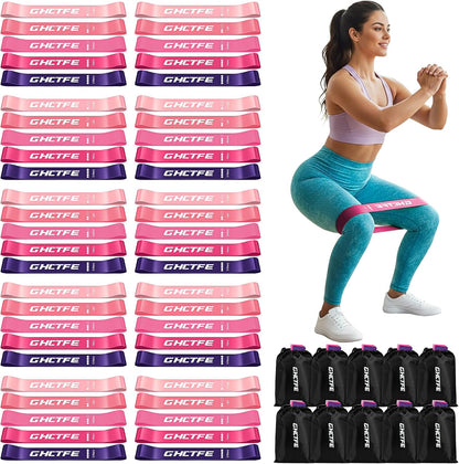 50PCS Resistance Bands Bulk Pack for Gym Studios, Trainers & Schools, 10 Mini Bands Sets, 5 Levels Color-Coded Durable Loop Exercise Bands for Pilates, Yoga, Rehab, Gift for Team Fitness