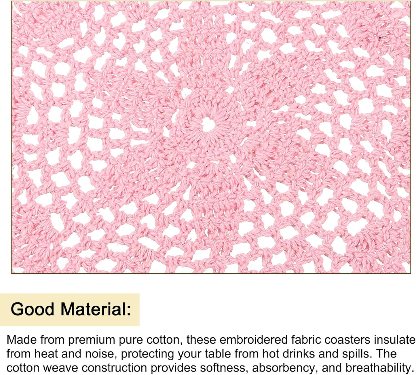 uxcell Crochet Doilies, 4Pcs 8" - Handmade Crochet Cotton Coaster, Round Lace Placemats with Floral Patterns for Wedding Party Decoration (Pink)