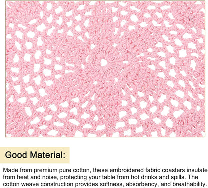 uxcell Crochet Doilies, 4Pcs 8" - Handmade Crochet Cotton Coaster, Round Lace Placemats with Floral Patterns for Wedding Party Decoration (Pink)