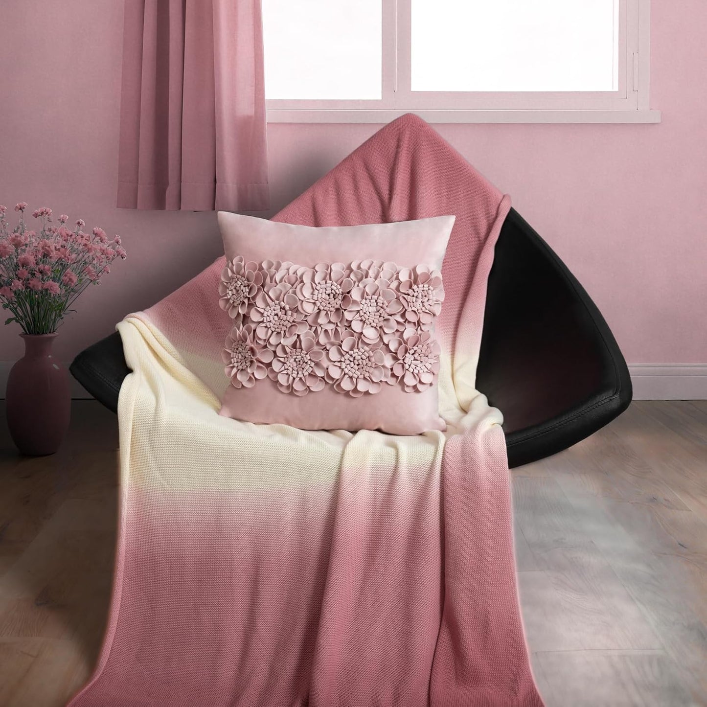 JWH Handmade 3D Flower Throw Pillow Covers Aesthetic Decorative Floral Accent Pillow Cases Stereo Velvet Pillowcase Cute Cushion for Car Bed Couch Bedroom Decor 18x18 Inch Dusty Pink
