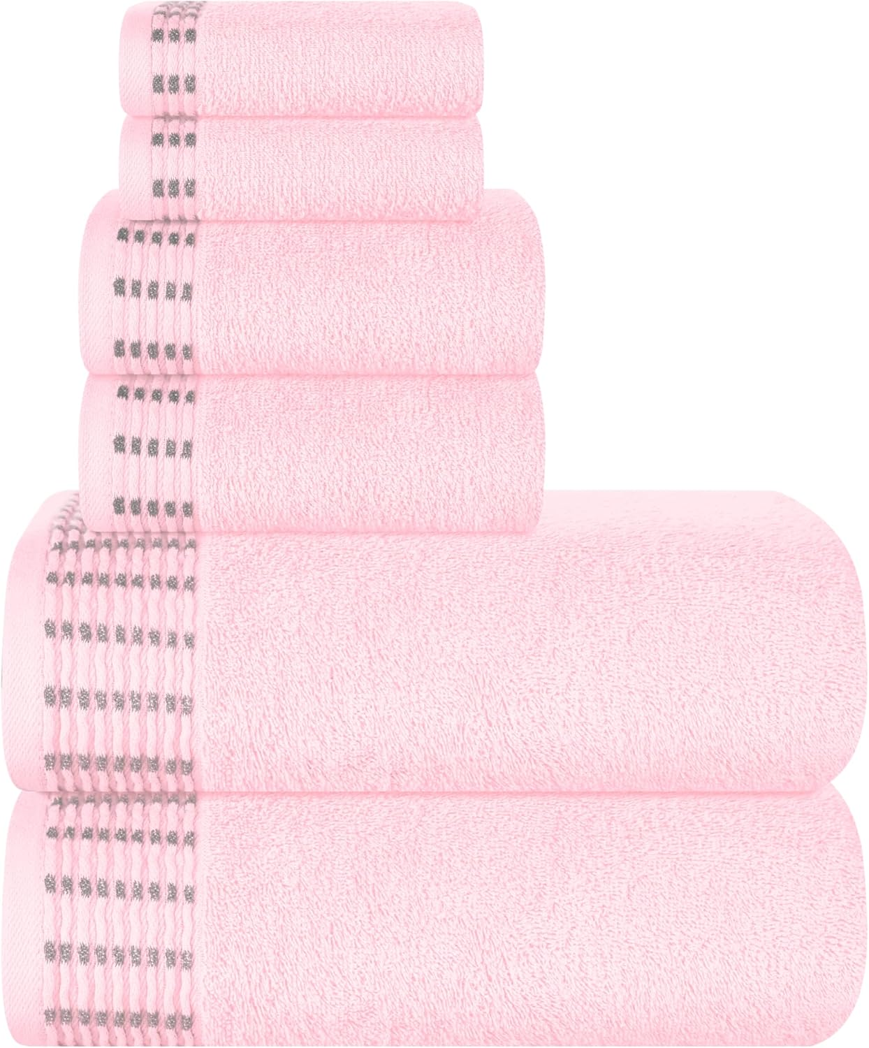 MALLONI HOME Ultra Soft 6 Pack Cotton Towel Set, Contains 2 Bath Towels 28x55 inch, 2 Hand Towels 16x24 inch & 2 Wash Coths 12x12 inch, Ideal Everyday use, Compact & Lightweight - Pink