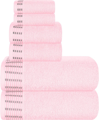 MALLONI HOME Ultra Soft 6 Pack Cotton Towel Set, Contains 2 Bath Towels 28x55 inch, 2 Hand Towels 16x24 inch & 2 Wash Coths 12x12 inch, Ideal Everyday use, Compact & Lightweight - Pink