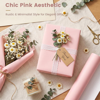 Shindel Pink Wrapping Paper Roll, 17" x 33' Pink Bulletin Board Paper for Gifts Wrapping, Art Craft, Wedding, Birthday