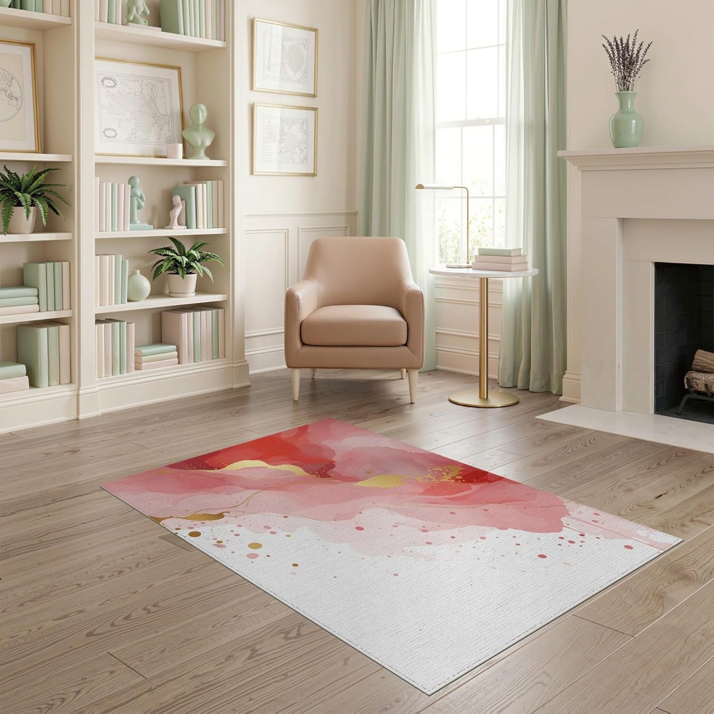 4'x6' Washable Modern Abstract Accent Rug, Coral Non-Shedding Small Carpet for Playroom, Bedroom, Reading Nook, Pet Friendly & Kids Safe Play Mat | Ref:2138923