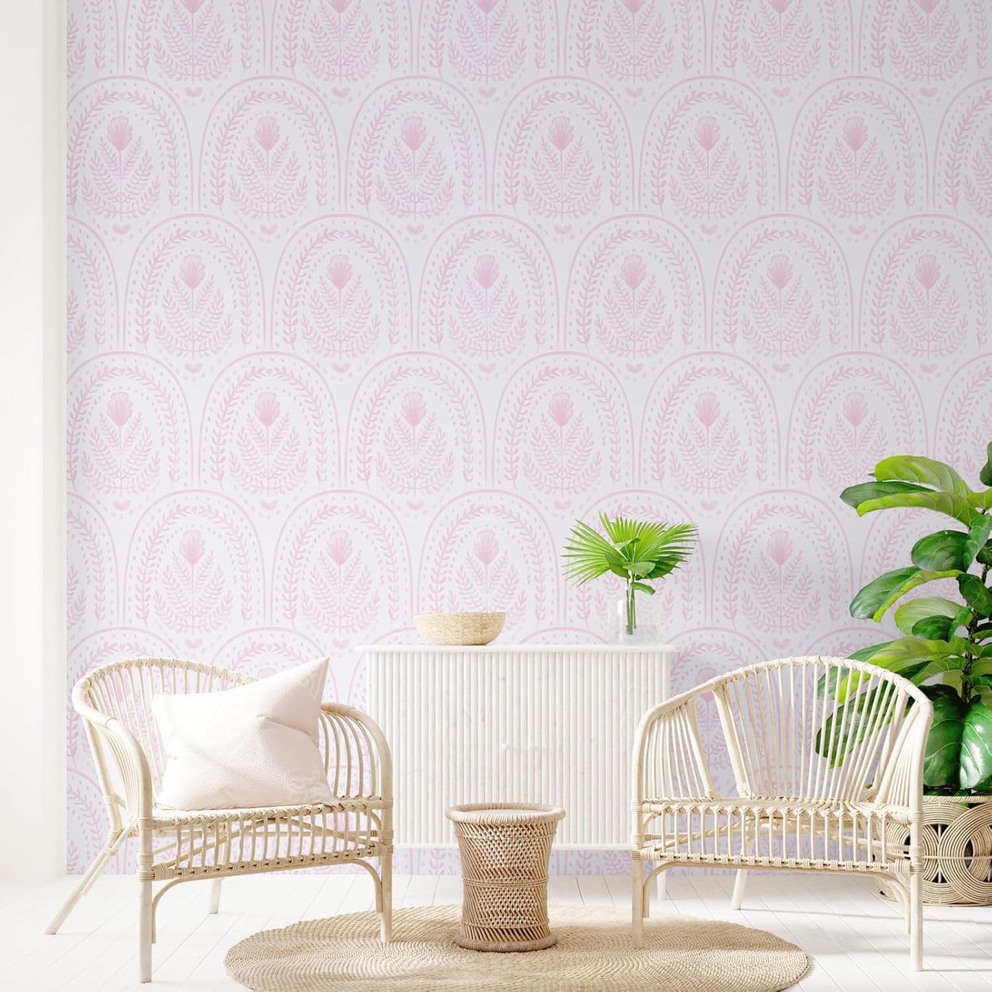 Abyssaly Boho Peel and Stick Wallpaper Pink and White Wallpapers Modern Contact Paper Removable Self-Adhesive Waterproof Wall Paper Vinyl Rolls for Bedroom Bathroom Cabinets Decor 17.3" x 118"