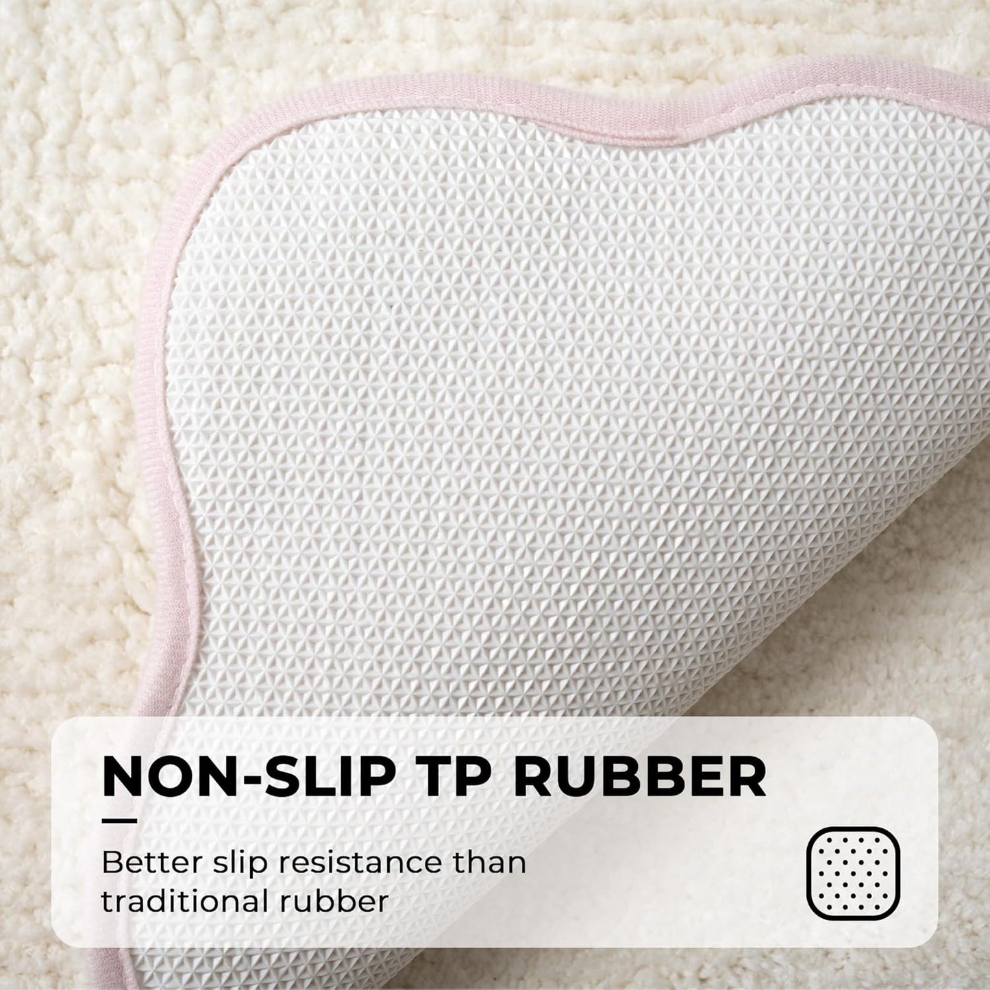 GRANNY SAYS Waved Pink Bathroom Rugs, 24" x 16", Non-Slip Bath Mats for Bathroom, Plush Shag Absorbent Microfiber Ultra Soft Scalloped Bath Mat, Cute Washable Rug for Tub, Shower, Bedroom