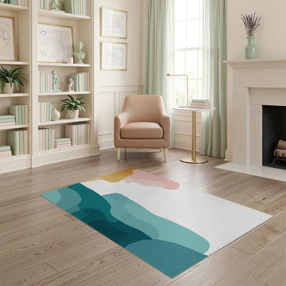 4'x6' Washable Modern Abstract Accent Rug, Peach Non-Shedding Small Carpet for Playroom, Bedroom, Reading Nook, Pet Friendly & Kids Safe Play Mat | Ref:2136167