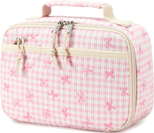 LEDAOU Lunch Box Kids Insulated Lunch Bag Girls Toddler Reusable Lunchbox for School Picnic Hiking (Bowknot-Pink)