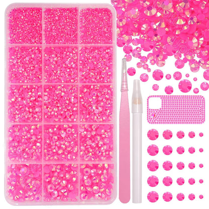 16000 Pcs Resin Rhinestones for Crafting, Flatback Hot Pink Gems Jelly Rhinestones, Mixed Sizes Pink Bedazzling Crystal with Pickup Tool for DIY Crafts Clothing Tumblers Mugs Shoes Fabric Nail Art