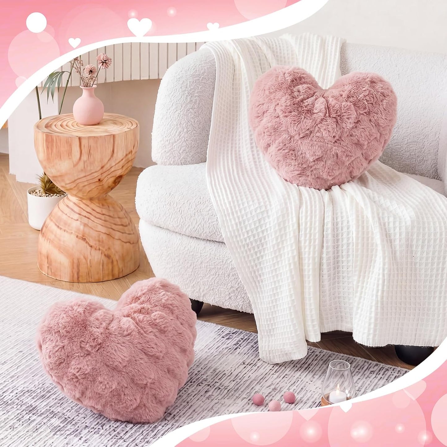 Novabright 15.7 Inch Pink Heart Throw Pillows Heart Shaped Pillow Plush Faux Cute Pillows for Women Valentine Anniversary Couch Bed Bedroom Room Home Decoration Aesthetic