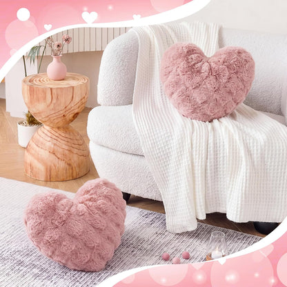 Novabright 15.7 Inch Pink Heart Throw Pillows Heart Shaped Pillow Plush Faux Cute Pillows for Women Valentine Anniversary Couch Bed Bedroom Room Home Decoration Aesthetic