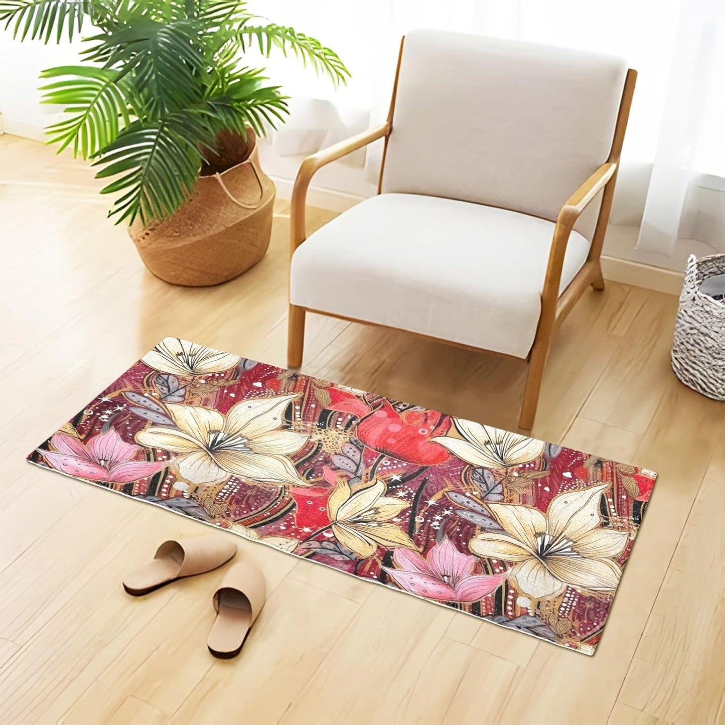 J JOYSAY Flowers Floral White Pink Bathroom Rug Mat Soft Absorbent Bath Rug Carpet Non Slip Quick Dry Bath Mats for Bathroom Shower Bedroom Living Room Kitchen 39"x20"