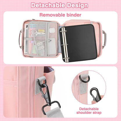 MoKo Zipper Binder Bag, 2 Inch 3 Ring Zipper Binder with Detachable Backpack Strap + Shoulder Strap, 500 Sheets Capacity, Multi-Pocket School Bag Fits 13'' Tablets, 14'' Laptops, Books, Pink