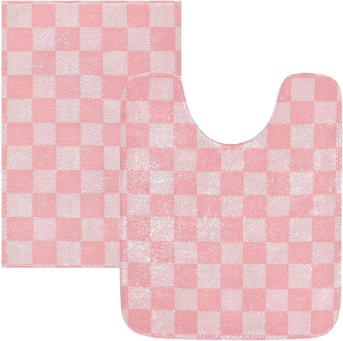 ALAZA Pink Checkered Racing Check Bath Mat for Bathroom Rugs Rectangle Carpet for Shower, Fluffy Absorbent & Machine Washable