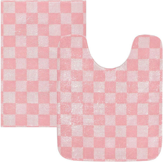 ALAZA Pink Checkered Racing Check Bath Mat for Bathroom Rugs Rectangle Carpet for Shower, Fluffy Absorbent & Machine Washable
