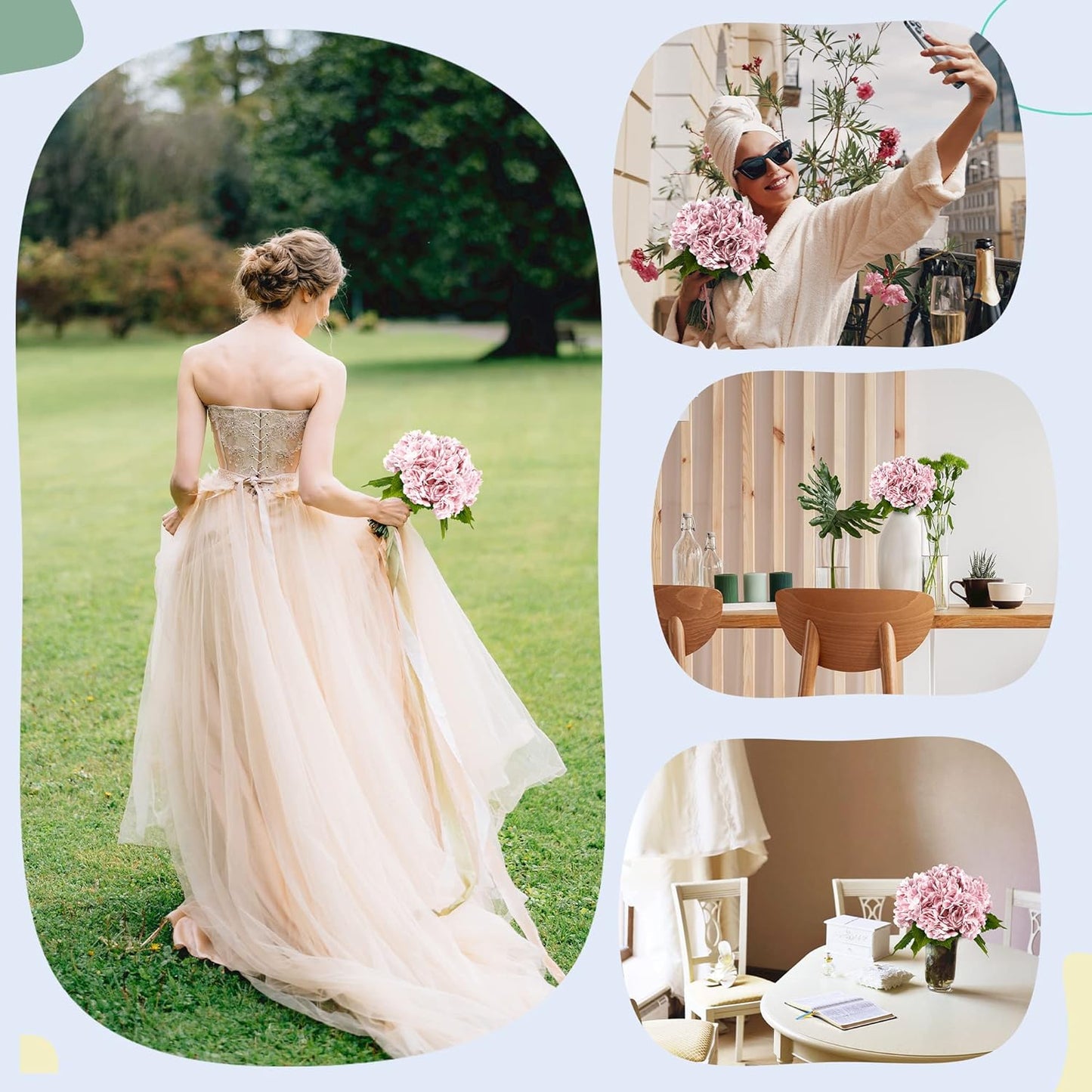 Yatim 21In Pink Artificial Hydrangea Flowers 5 Pcs Real Touch 3D Print Latex Flowers for Wedding Centerpieces Bouquets DIY Floral Decor Home Decoration with Stems