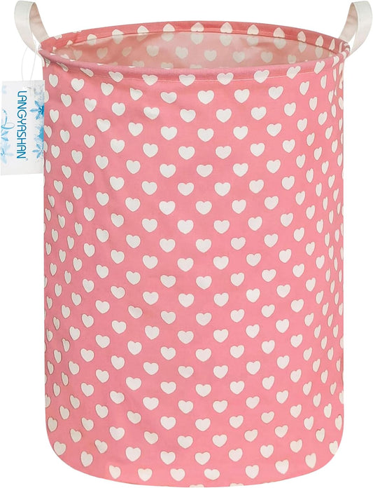 Laundry Hamper Collapsible Kids Storage Basket Waterproof Fabric Toy Clothes Organizer Bin for Children Bedroom Bathroom (Pink heart)