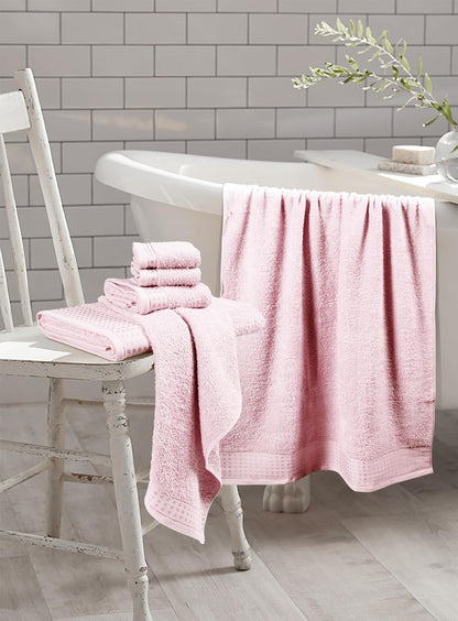 GLAMBURG 100% Cotton Ultra Soft 6 Pack Towel Set, Contains 2 Bath Towels 28x55 Inches, 2 Hand Towels 16x24 Inches & 2 Wash Coths 12x12 Inches, Compact Absorbent Lightweight & Quickdry - Pink