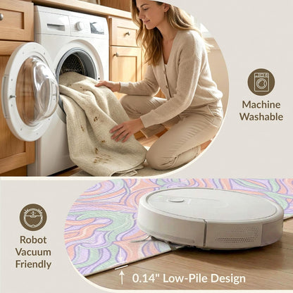 4'x6' Washable Abstract Swirl Area Rug, Peach Flatwoven Floor Mat Non-Slip Chair-Friendly Carpet for Home Office, Gaming Room, Under Desk | Ref:2091782