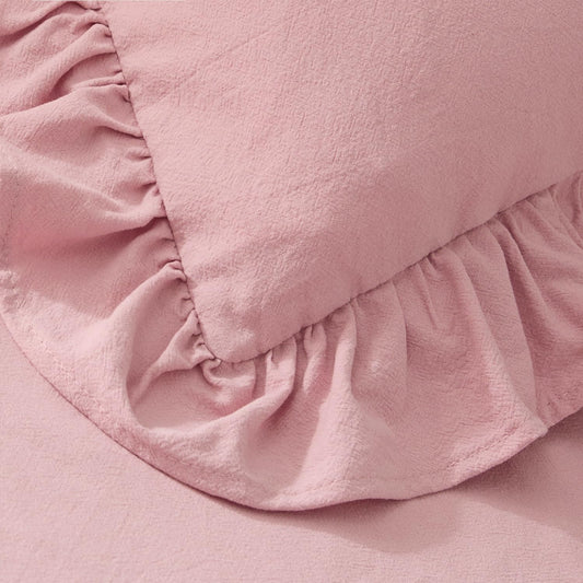 Kevin Textile 12x20 Inch Lumbar Pillow Cover 1 Pack 100% Cotton Lace Ruffles Scalloped Decorative Rectangle Cushion Case Soft Pillow for Bedding Couch Sofa, Pink