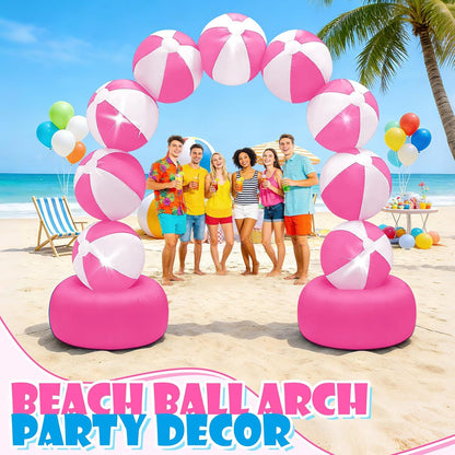 8FT Inflatable Beach Ball Arch Built-in 5 LED Lights Pink Blow Up Archway for Summer Outdoor Decorations Tropical Luau Carnival Pool Beach Birthday Party Supplies Yard Garden Lawn Photo Backdrop
