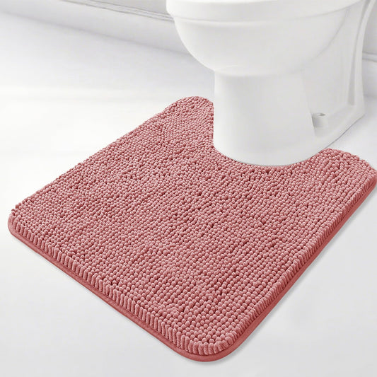 BOANKODU Toilet Rugs U-Shaped,20"x 20"Super Absorbent Chenille Bathroom Rugs and Strong PVC Non-Slip Backing for Toilets Rug Set,Machine Washable,Bath Mats for Bathrooms,Deep Pink