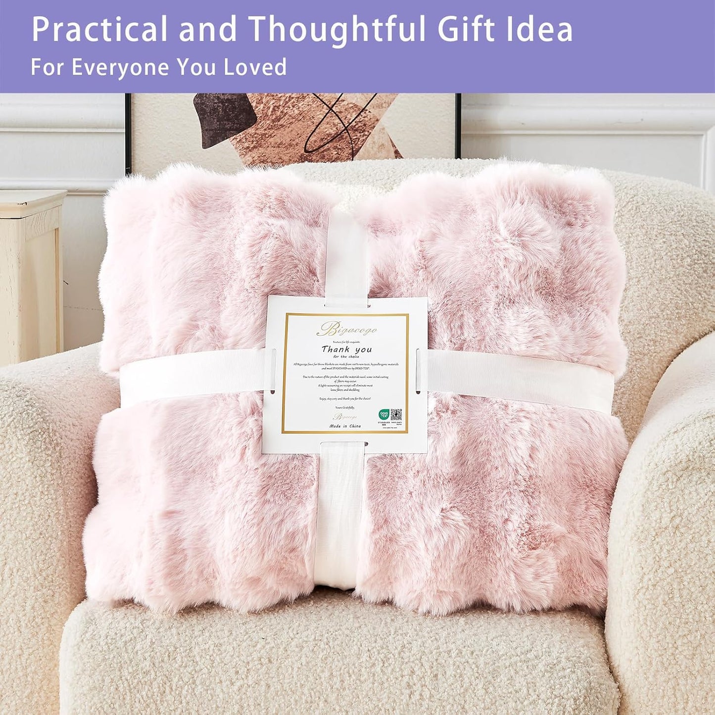 Bigacogo Faux Fur Throw Blanket for Couch, Fuzzy Soft Plush Thick Warm Bubble Blankets for Sofa Bed Living Room Décor, Cute Luxury Cozy Fluffy Throw Gift for Women Girls, 60"x70", Pink