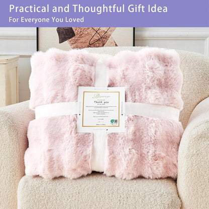 Bigacogo Faux Fur Throw Blanket for Couch, Fuzzy Soft Plush Thick Warm Bubble Blankets for Sofa Bed Living Room Décor, Cute Luxury Cozy Fluffy Throw Gift for Women Girls, 60"x70", Pink
