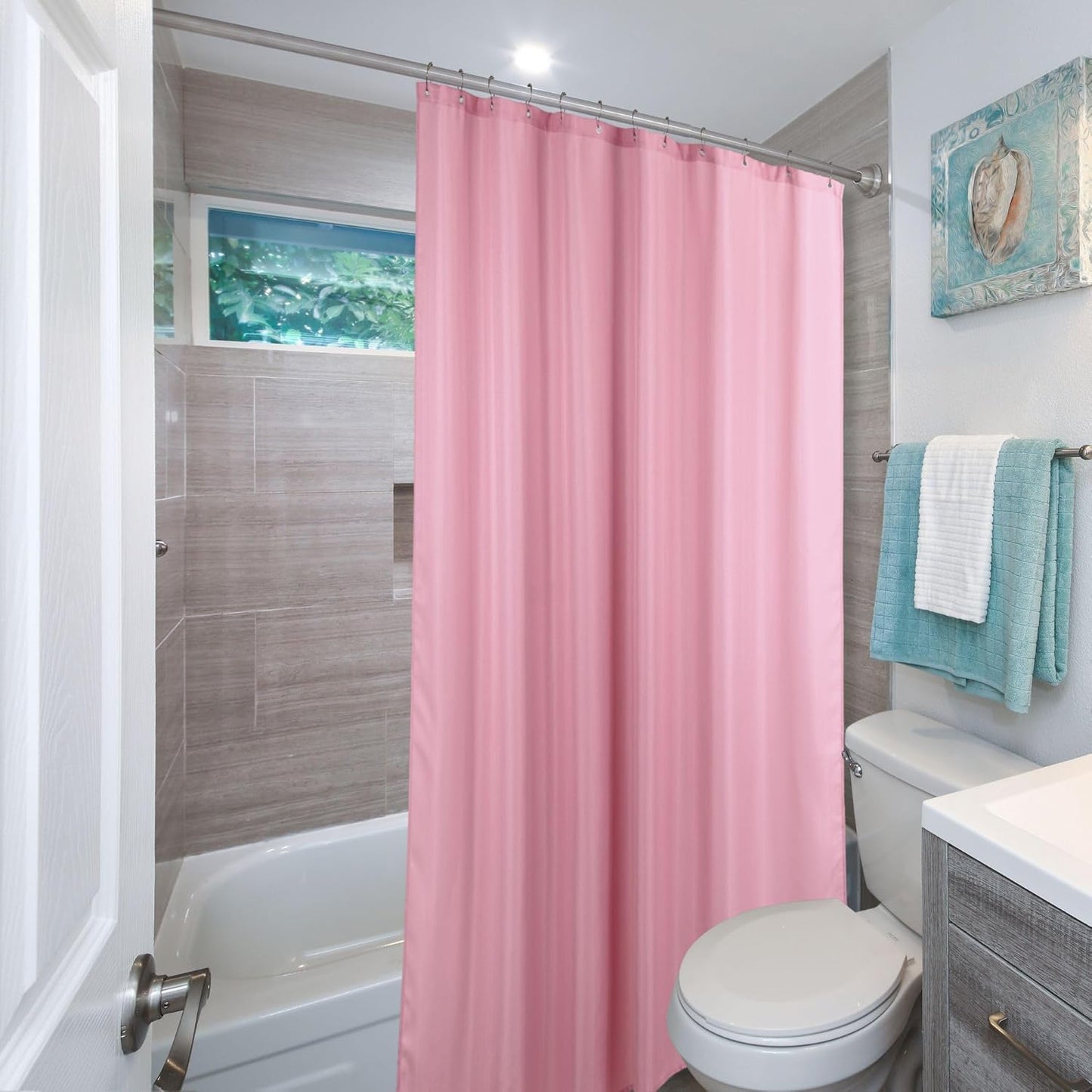 Pink Fabric Shower Curtains for Bathroom: Blush Linen Textured Waterproof Washable Light-Weight Polyester Shower Curtain - Solid Simple Elegant Decorative Bath Curtain Liner - 72x72