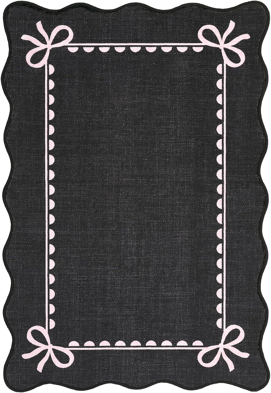 GarveeHome Scalloped Bow Rug for Living Room, Solid Rug for Dorm, Washable Rugs 5x7 Soft Low Pile Non Slip Scalloped Rugs for Nursery College Bedroom Decor Kids Room Playroom, Black Pink