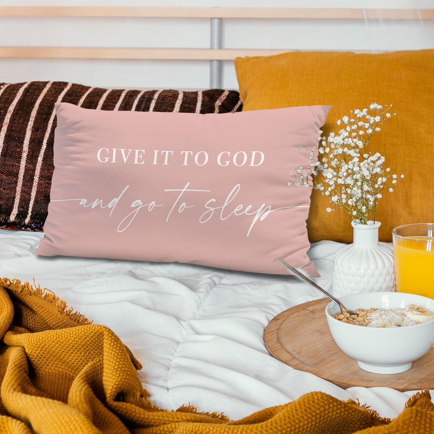 Knibeo Give It to God and Go to Sleep, Decorative Pillows Cover for Bed, Throw Pillows Cover for Bed,12x20 Inch Pillow Case,Decorative Bed Pillows Cover for Bedroom Room(12x20,Pink)