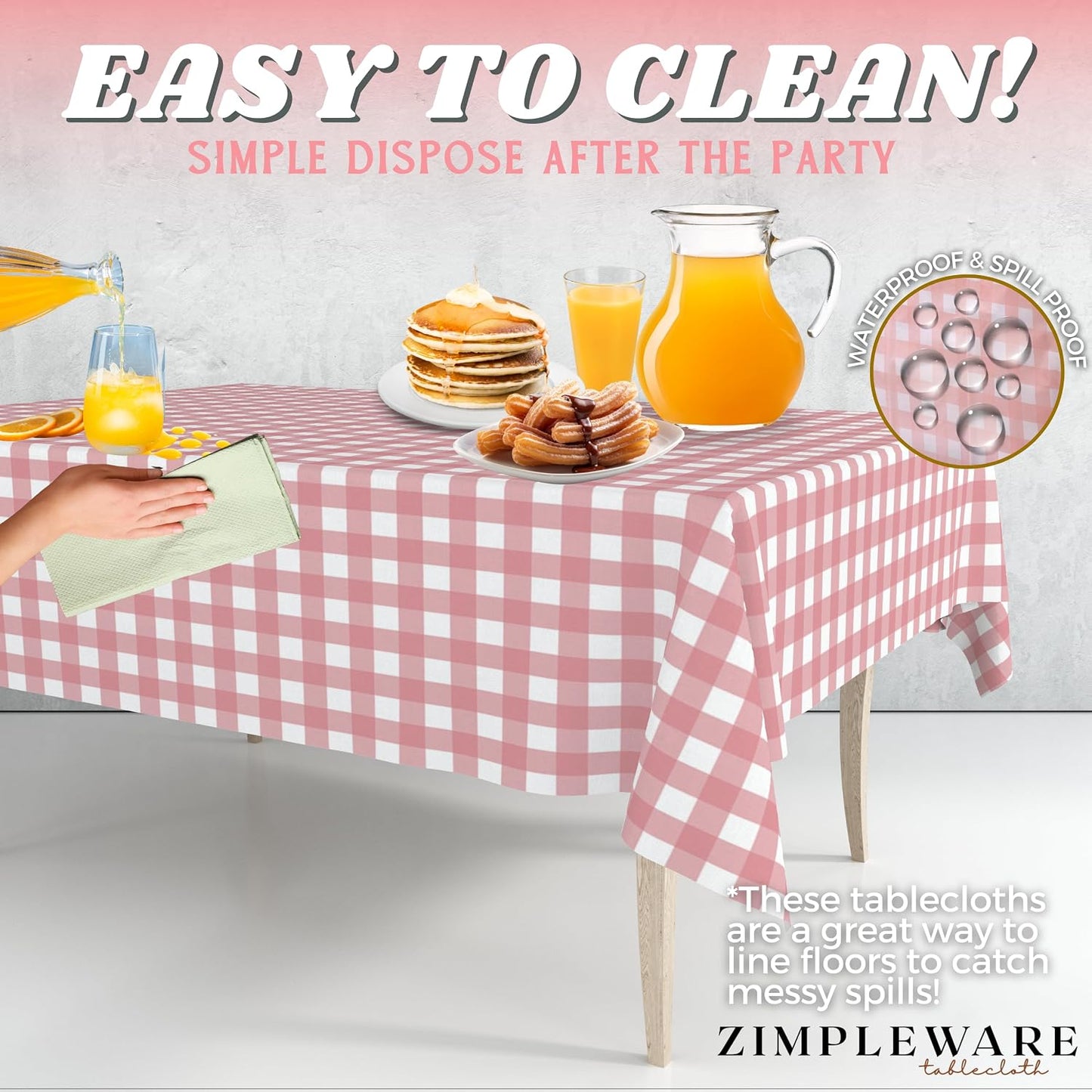 ZIMPLEWARE Premium Pink Gingham Checkered Plastic Table Cloth Disposable (6 Pk) Plastic Tablecloths for Rectangle Tables (54in x 108in) Party Table Cloths Disposable for 6ft to 8ft Rectangle Tables