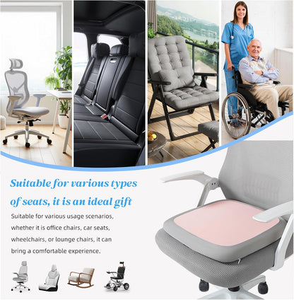 SheRest Office Chair Cushion with Straps, Memory Foam Seat Cushion with Removable Cover, Suitable for Office Chairs, Car Seats, and Airplane Seats, Pink, Large