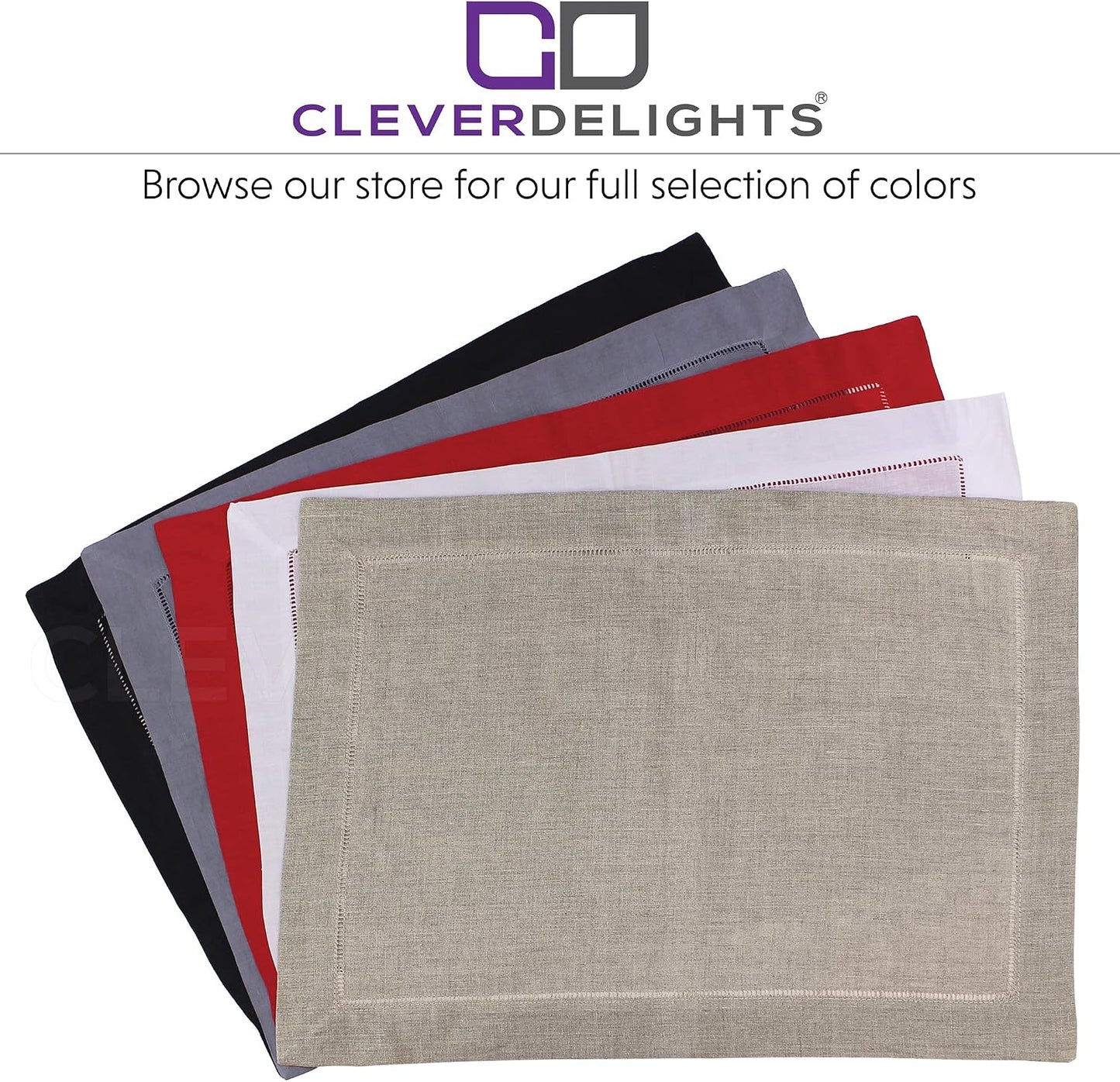 CleverDelights Pink Hemstitched Placemats - 6 Pack - 14" x 20" - 55/45 Linen Cotton Blend