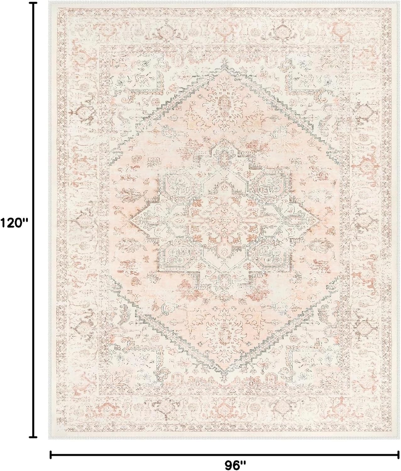 LIVEBOX Pink Area Rug 8x10 - Large Oriental Floral Living Room Rugs Accent Rug for Bedroom, Non-Slip Retro Medallion Carpet Print Distressed Rugs for Dining Room Office (Pink/Peach)