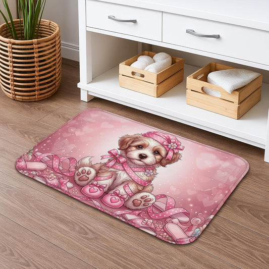 Cute Peach Hearts Quick Dry Bath Mat, Playful Animal Design Absorbent Non Slip Shower Mat, Decorative Washable Bath Rugs for Bathroom Toilet Restroom 20x32 Inch