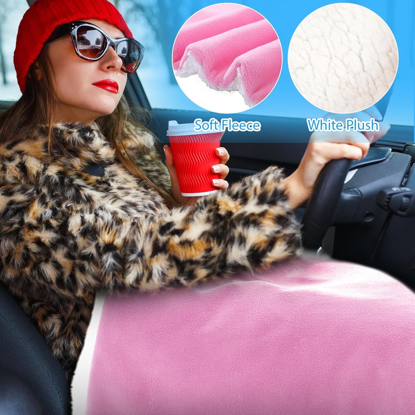 HunnmingRe 2 Pack Heated Car Blanket,12 Volt 3 Heating Levels 60" X 43" Electric Blanket Adjustable Temperature Portable Heated Throw for Car SUV RV Camping Winter Cold Weather (Pink)