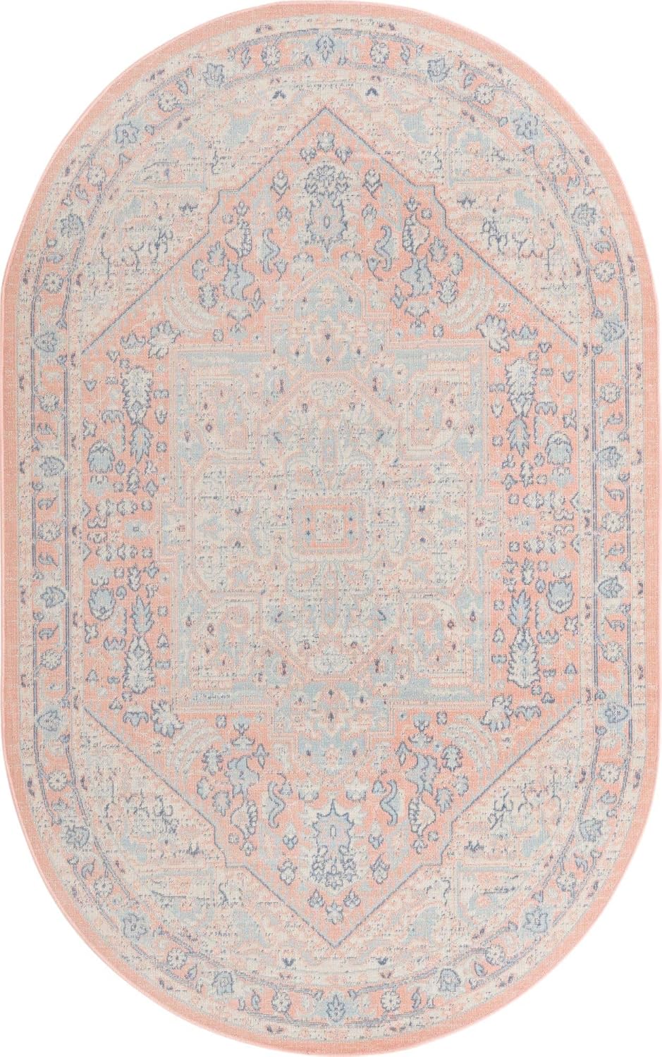 Unique Loom Whitney Collection Area Rug - Milano (5' 3" x 8' Oval, Powder Pink/ Blue)