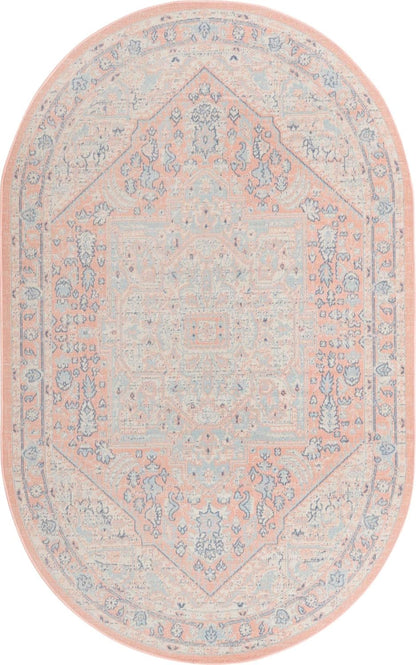 Unique Loom Whitney Collection Area Rug - Milano (5' 3" x 8' Oval, Powder Pink/ Blue)