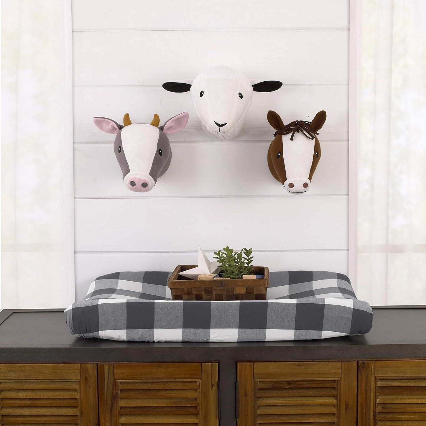 NoJo Plush Fleece Grey & White Cow Head Wall Decor, Charcoal, White, Peach