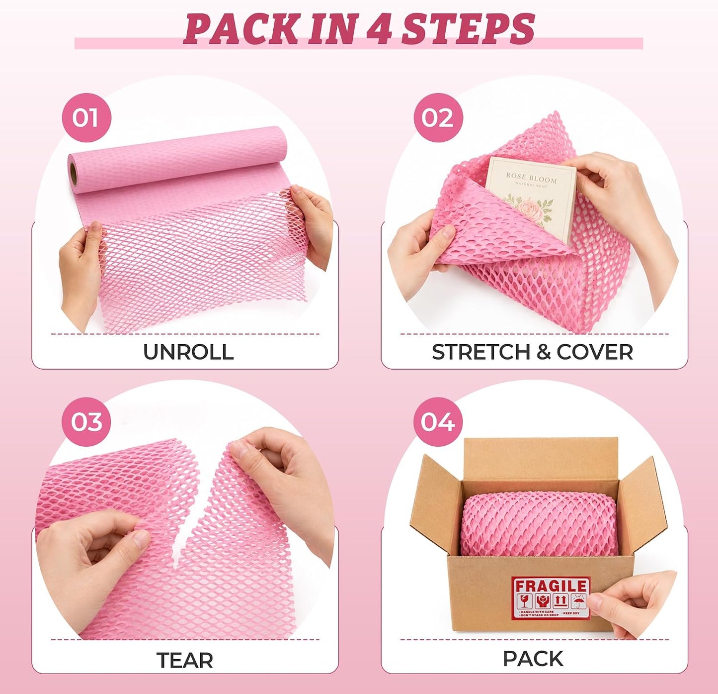 Tera Pink Honeycomb Packing Paper for Gift Wrap & Box Filler 12" x 100' | For gift makers, boutiques and small shops, pink paper wrap expands to 160' for gift boxes, fillers and favors