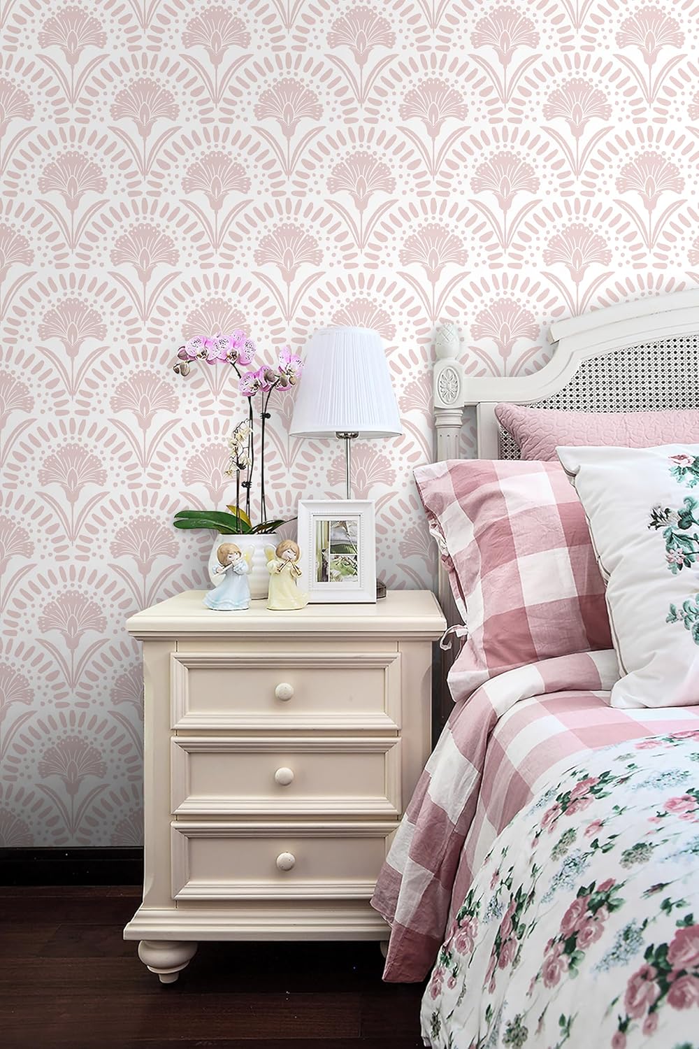 Timeet 17 in × 197 in Boho Peel and Stick Wallpaper Pink Floral Contact Paper White Pink Flower Wallpaper Removable Self Adhesive for Cabinet Bathroom Waterproof